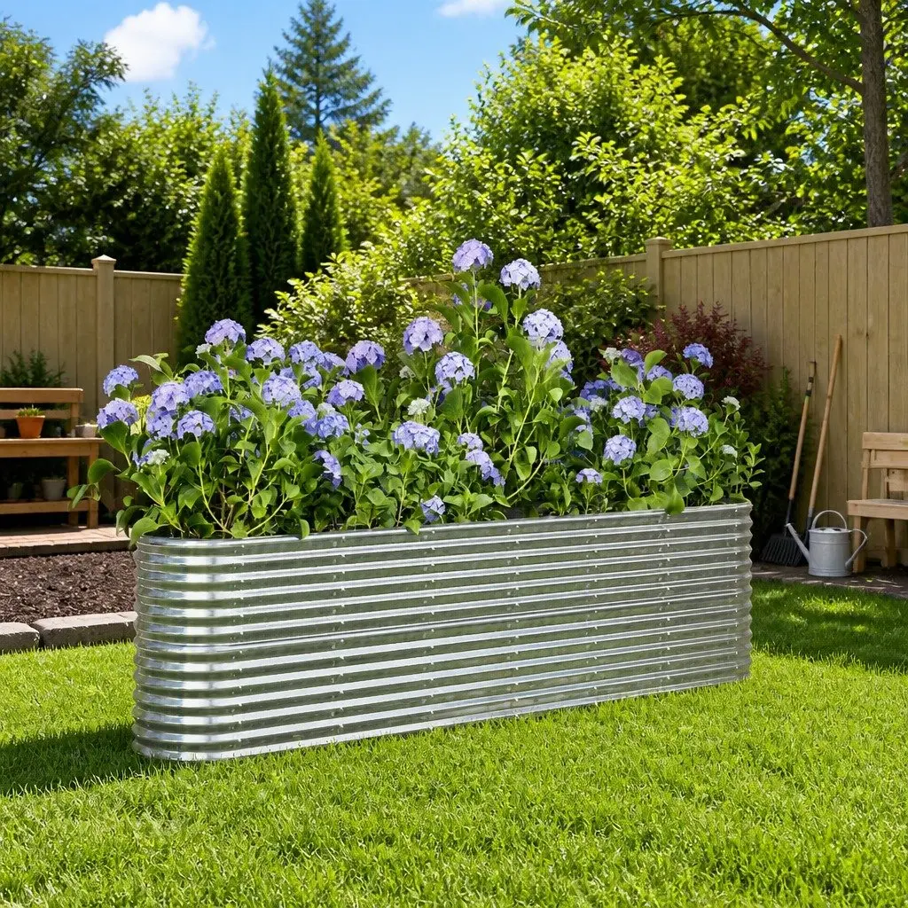Galvanised Steel Raised Garden Bed Planter Sturdy Silver 260x40x68cm Outdoor Flower Pot
