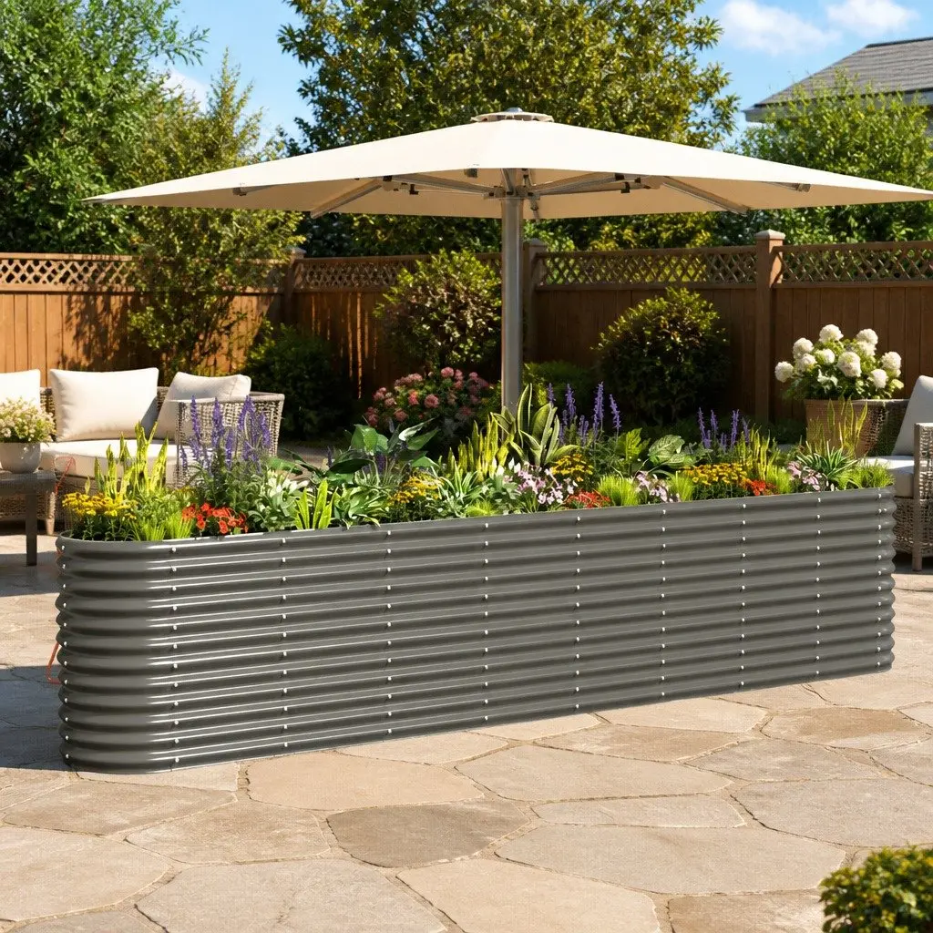 Garden Raised Bed Galvanised Steel Planter Box 332 x 40 x 68 cm
