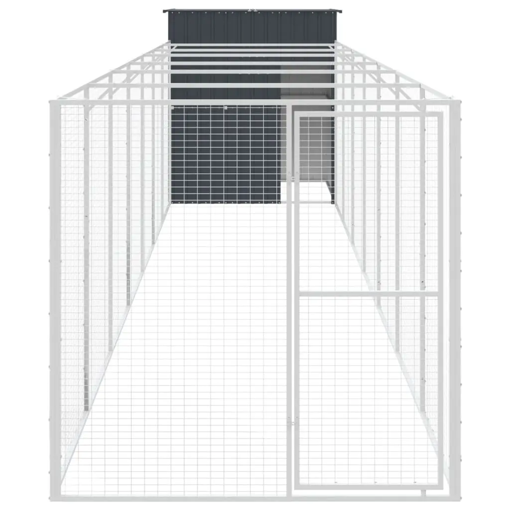 Dog House with Run Galvanised Steel Anthracite Outdoor Enclosure