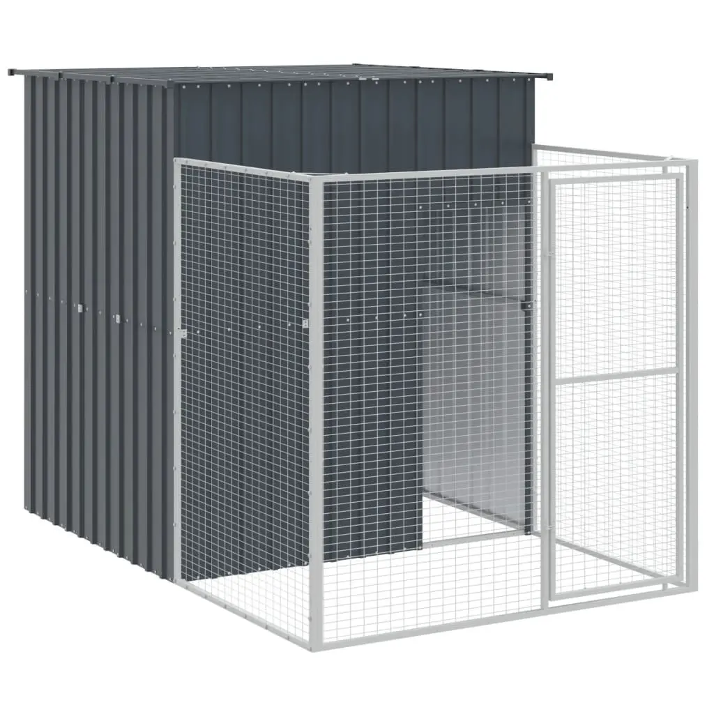 Dog House with Run Galvanised Steel Anthracite Outdoor Enclosure
