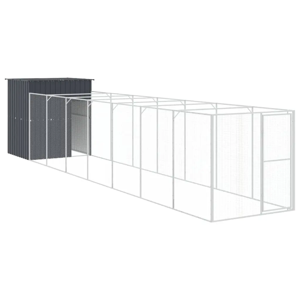 Dog House with Run Galvanised Steel Anthracite Outdoor Enclosure