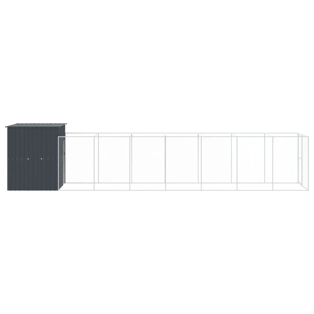 Dog House with Run Galvanised Steel Anthracite Outdoor Enclosure