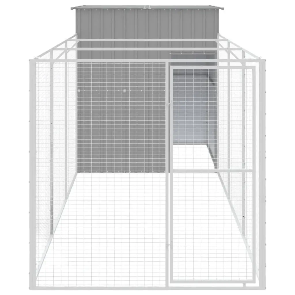 Dog House with Run Light Grey Outdoor Pet Kennel Enclosure Galvanised Steel