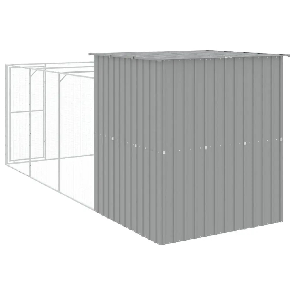 Dog House with Run Light Grey Outdoor Pet Kennel Enclosure Galvanised Steel