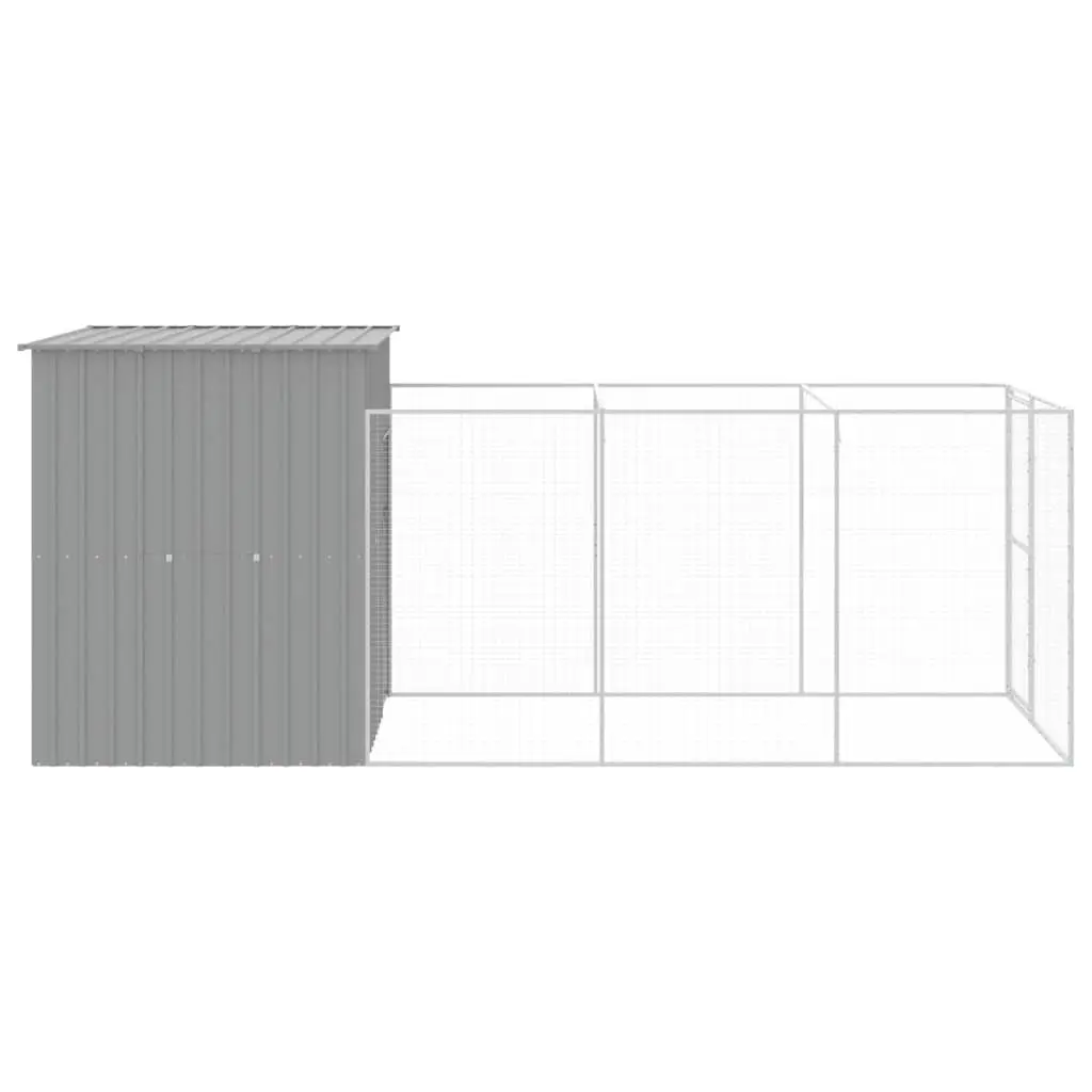 Dog House with Run Light Grey Outdoor Pet Kennel Enclosure Galvanised Steel