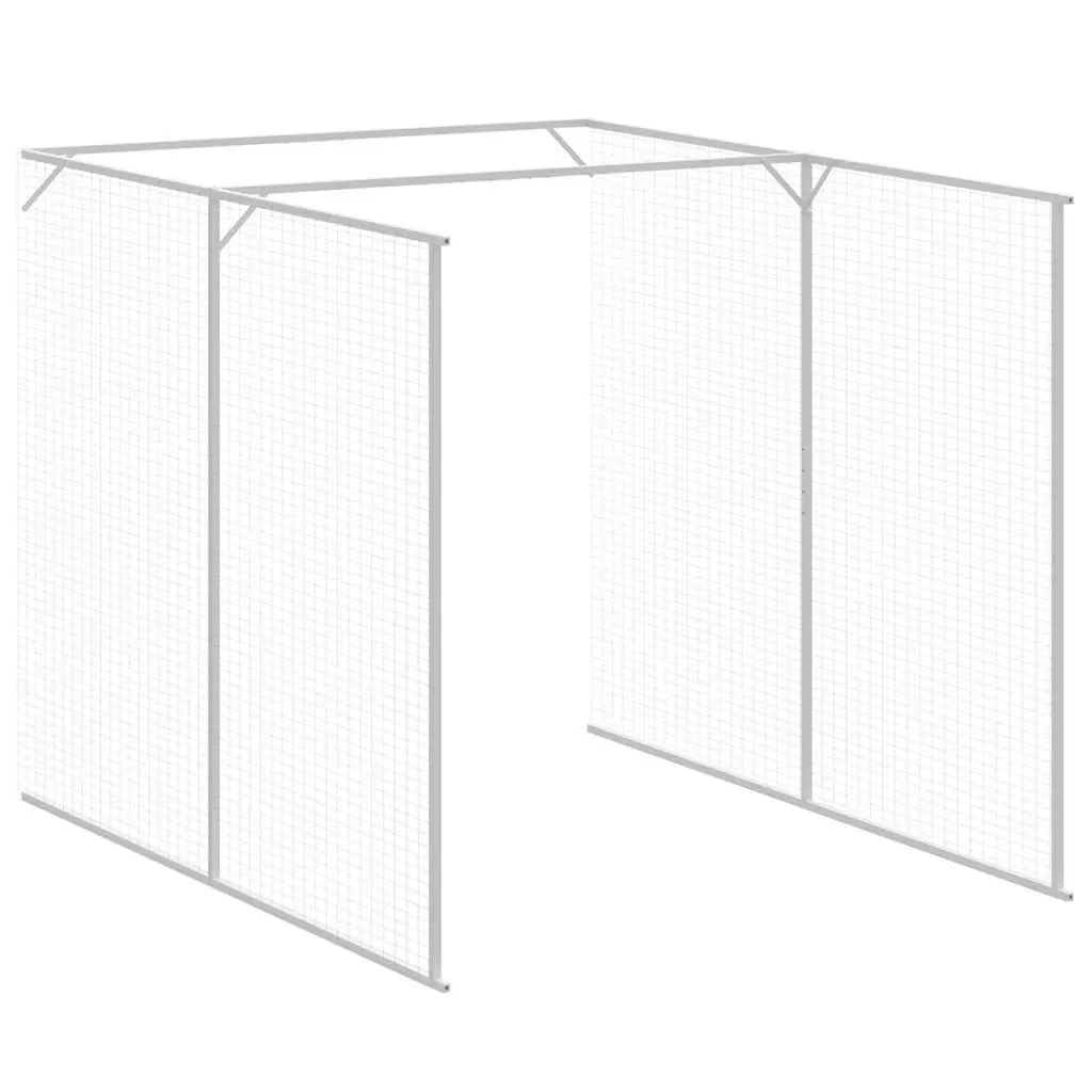 Dog House with Run Galvanised Steel Light Grey Outdoor Enclosure