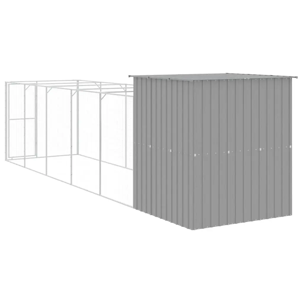 Dog House with Run Galvanised Steel Light Grey Outdoor Enclosure