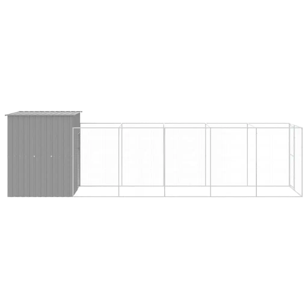Dog House with Run Galvanised Steel Light Grey Outdoor Enclosure