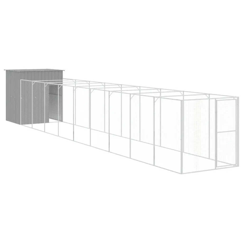 Dog Kennel with Run Enclosure Galvanised Steel Outdoor Size 165 x 1067 x 181 cm