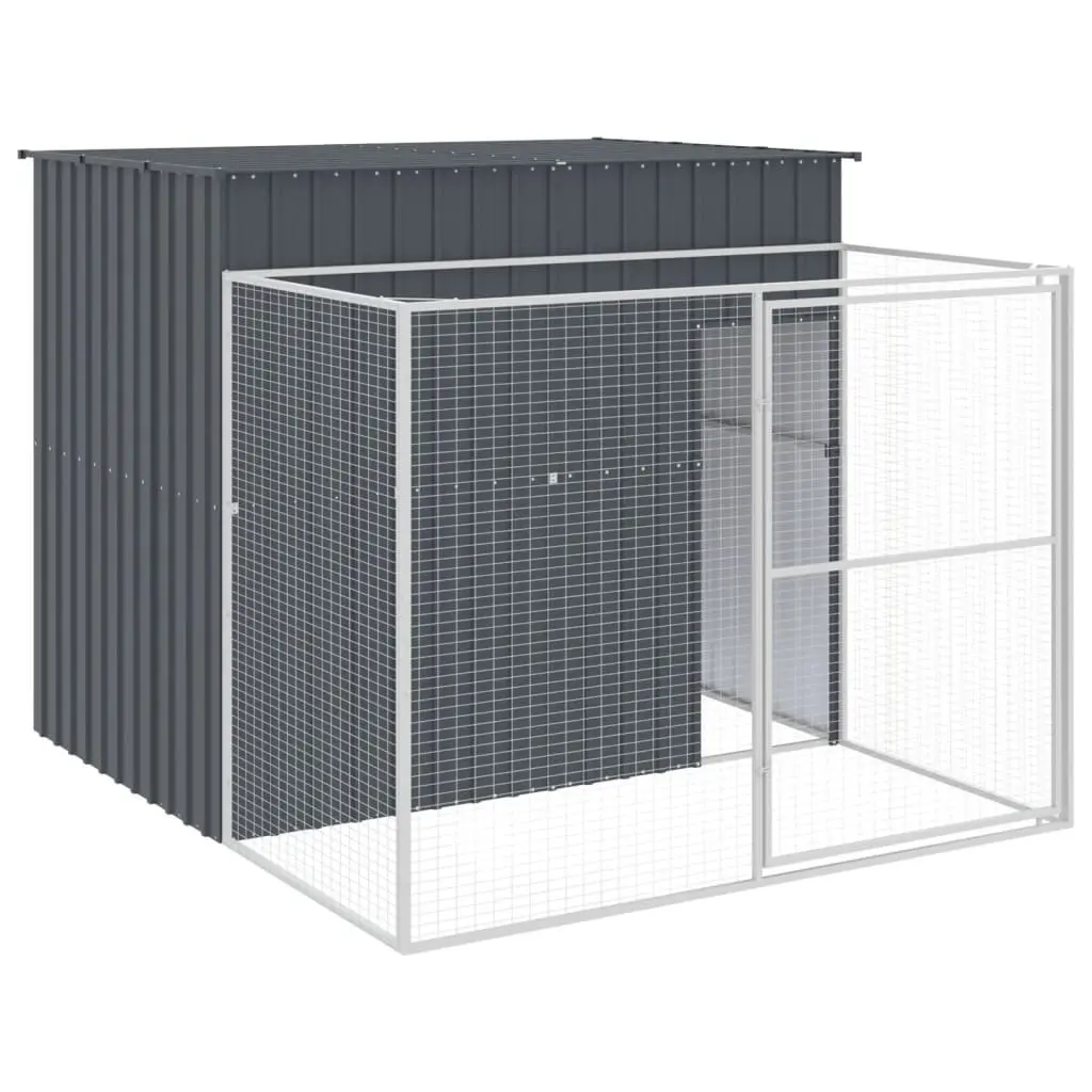 Dog House with Run Galvanised Steel Anthracite Outdoor Pet Kennel Enclosure 214 x 253 x 181 cm
