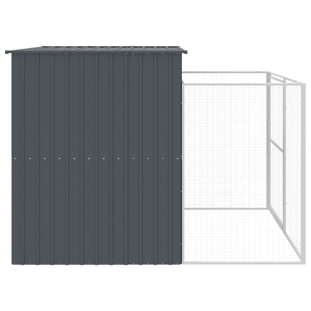 Dog House with Run Galvanised Steel Anthracite Outdoor Pet Kennel Enclosure 214 x 253 x 181 cm