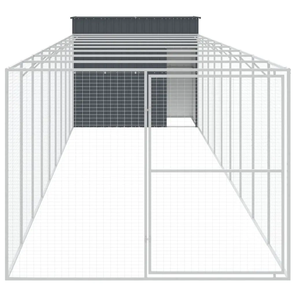 Dog House with Run Galvanised Steel Anthracite Outdoor Pet Kennel Enclosure
