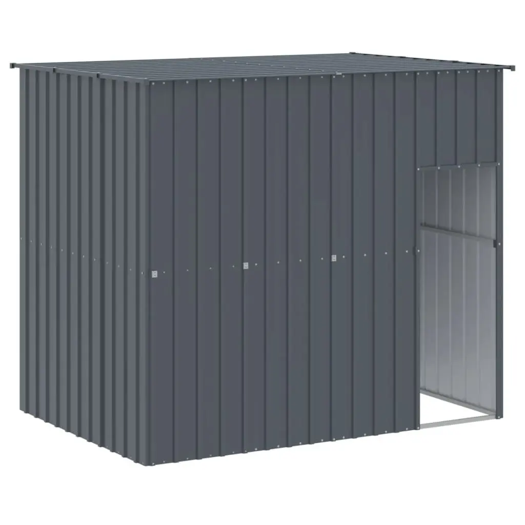 Dog House with Run Galvanised Steel Anthracite Outdoor Pet Kennel Enclosure