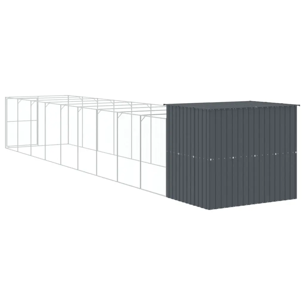 Dog House with Run Galvanised Steel Anthracite Outdoor Pet Kennel Enclosure