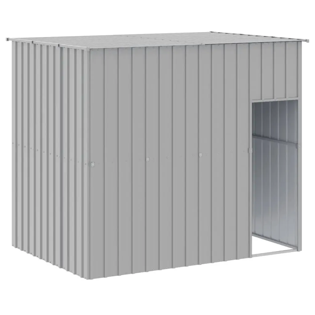 Dog House with Run Light Grey Galvanised Steel Outdoor Kennel Shelter Pet