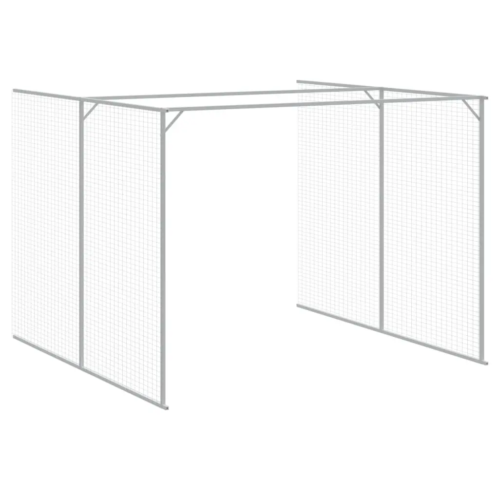 Dog House with Run Light Grey Galvanised Steel Outdoor Kennel Shelter Pet