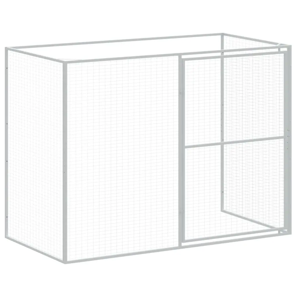 Dog House with Run Light Grey Galvanised Steel Outdoor Kennel Shelter Pet