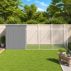 Your Pet's Safe Haven: Light Grey Dog House with Run