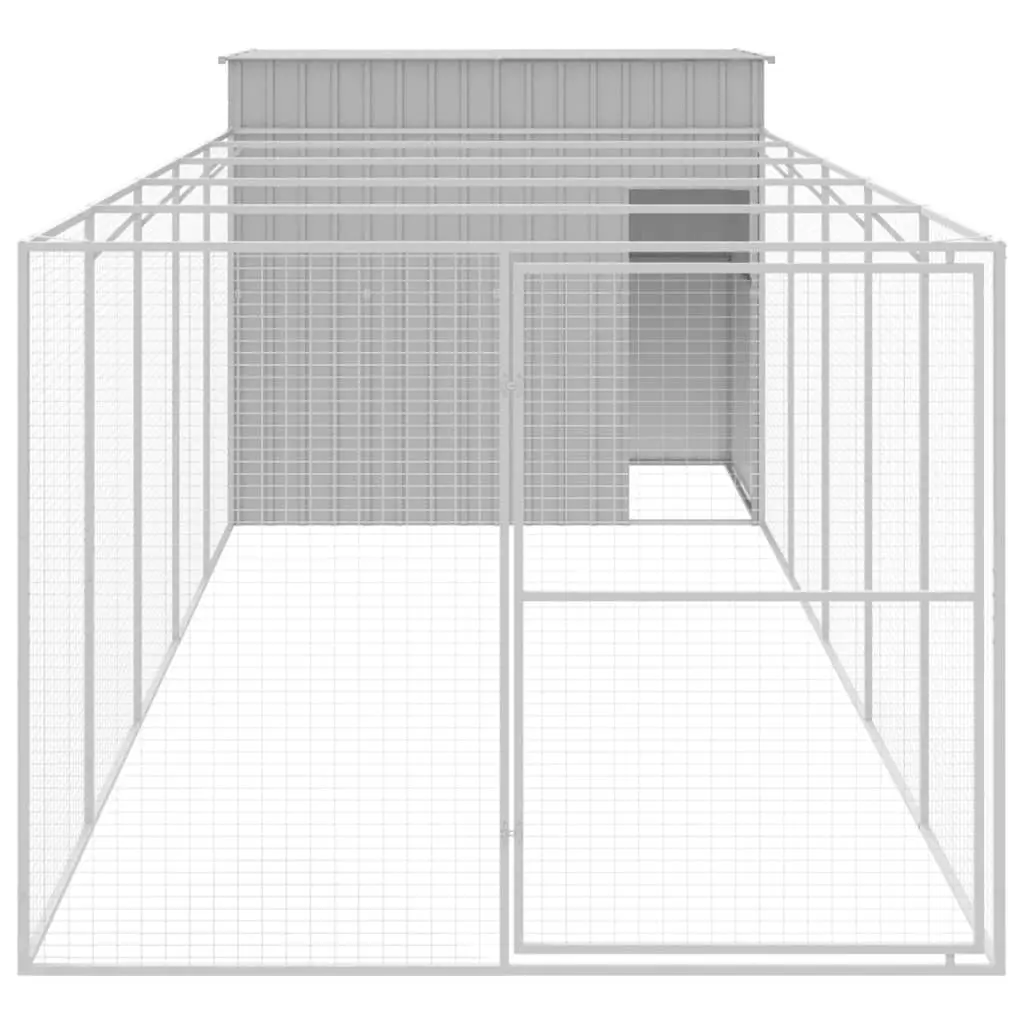 Dog House with Run Light Grey Galvanised Steel Cage