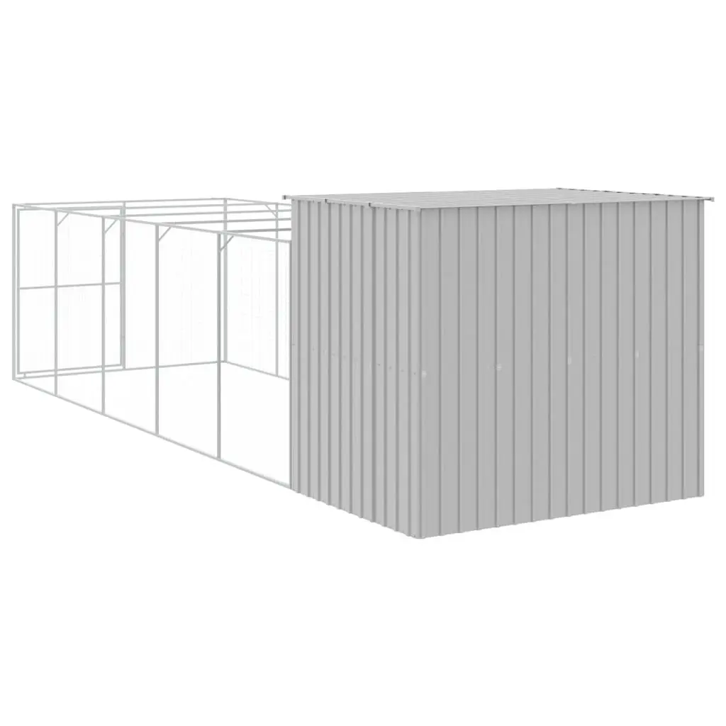 Dog House with Run Light Grey Galvanised Steel Cage