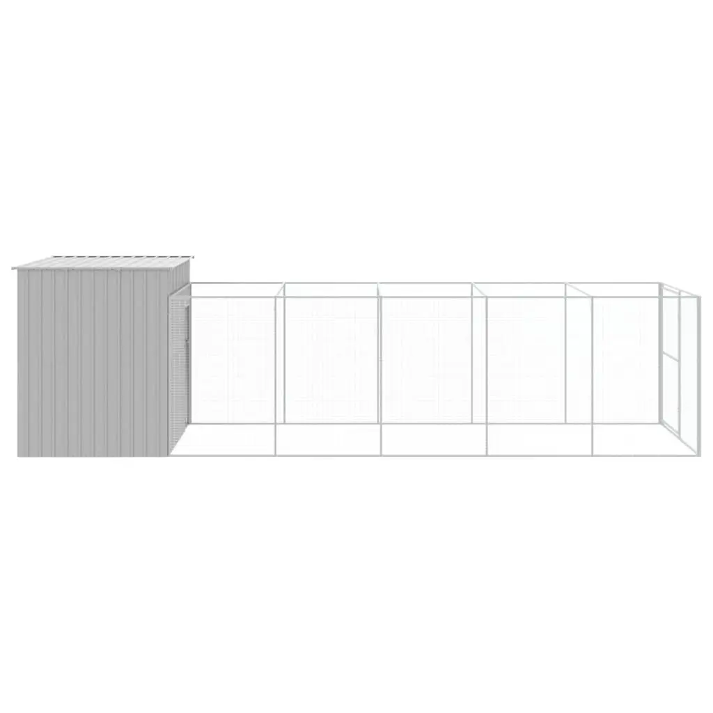 Dog House with Run Light Grey Galvanised Steel Cage