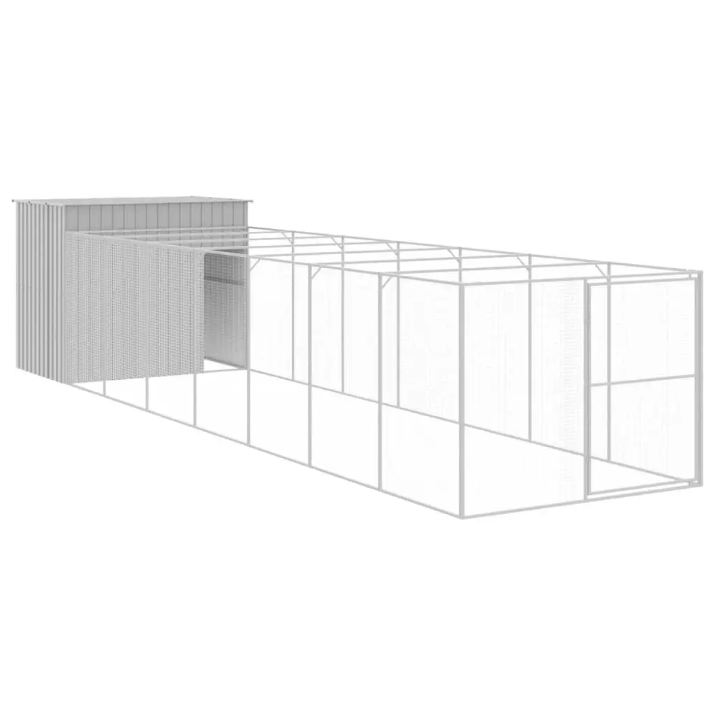 Dog House with Run Grey Galvanised Steel Outdoor Kennel Cage Enclosure Pet