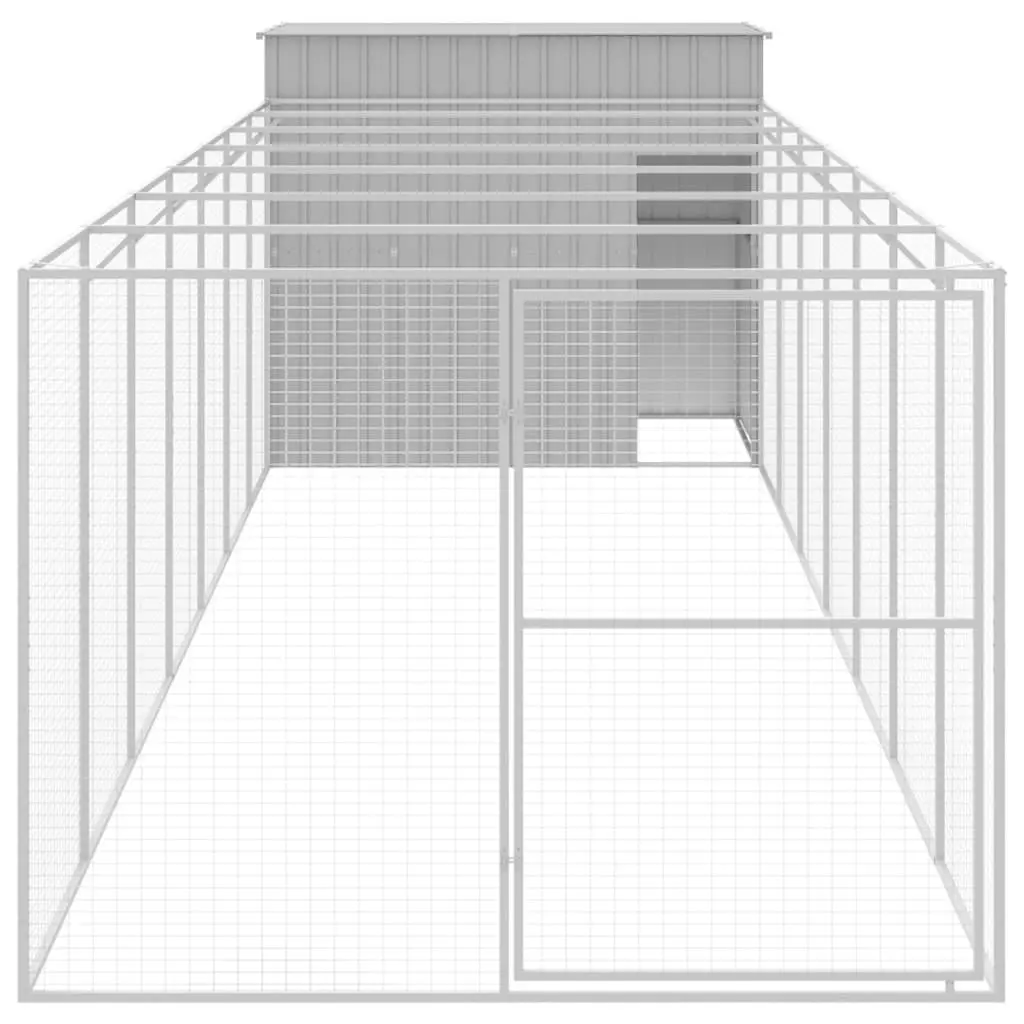 Dog House with Run Grey Galvanised Steel Outdoor Kennel Cage Enclosure Pet