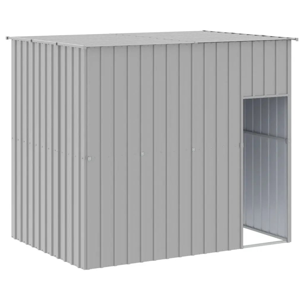 Dog House with Run Grey Galvanised Steel Outdoor Kennel Cage Enclosure Pet