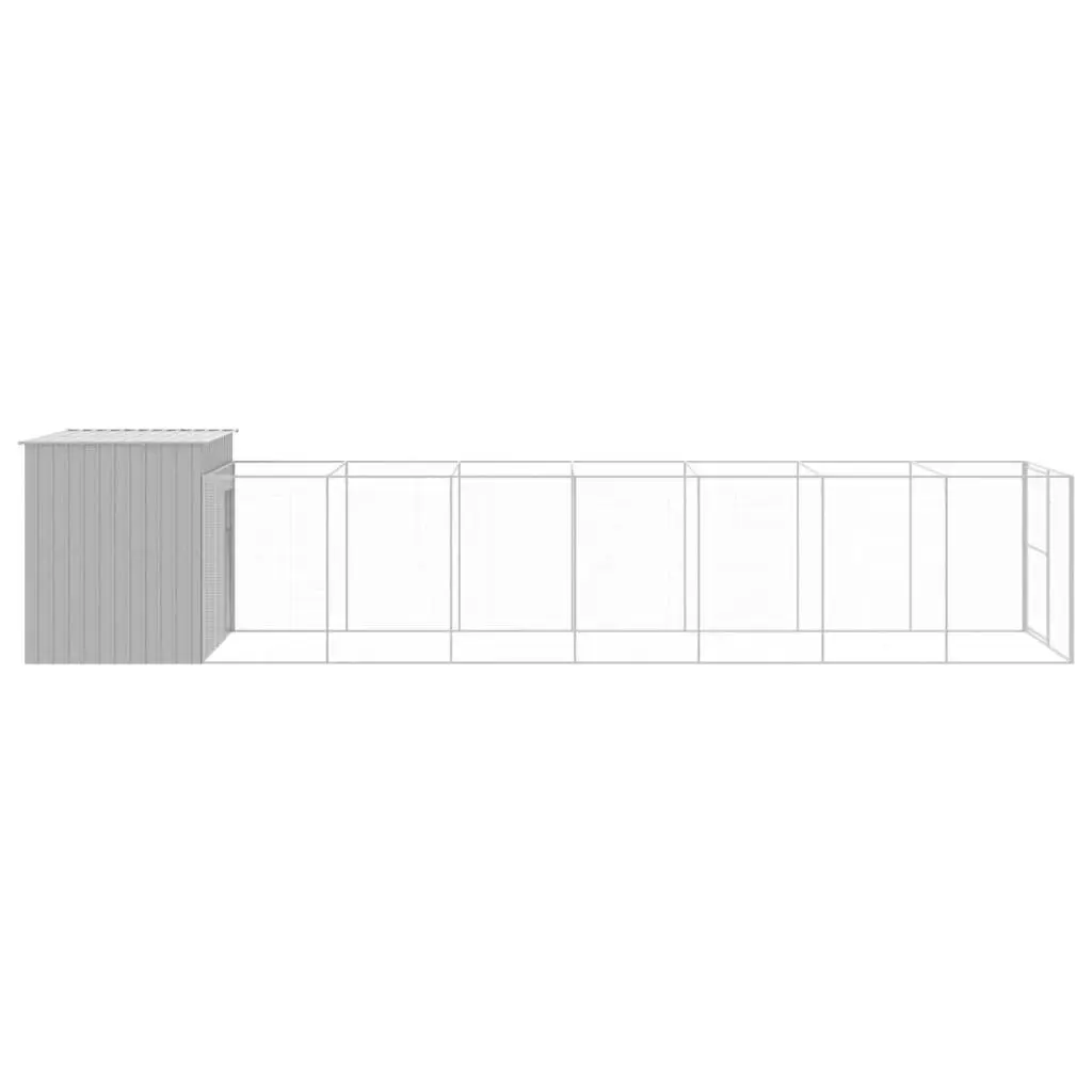 Dog House with Run Grey Galvanised Steel Outdoor Kennel Cage Enclosure Pet