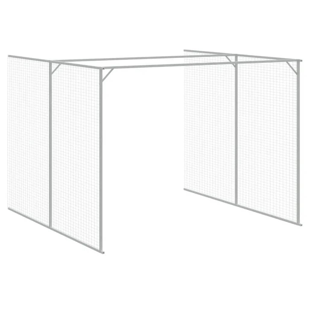 Dog House with Run Grey Galvanised Steel Pet Kennel Outdoor Shelter Cage