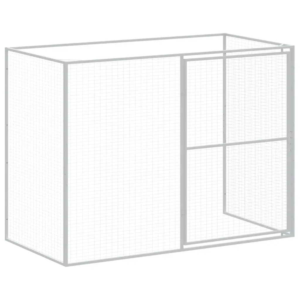 Dog House with Run Grey Galvanised Steel Pet Kennel Outdoor Shelter Cage