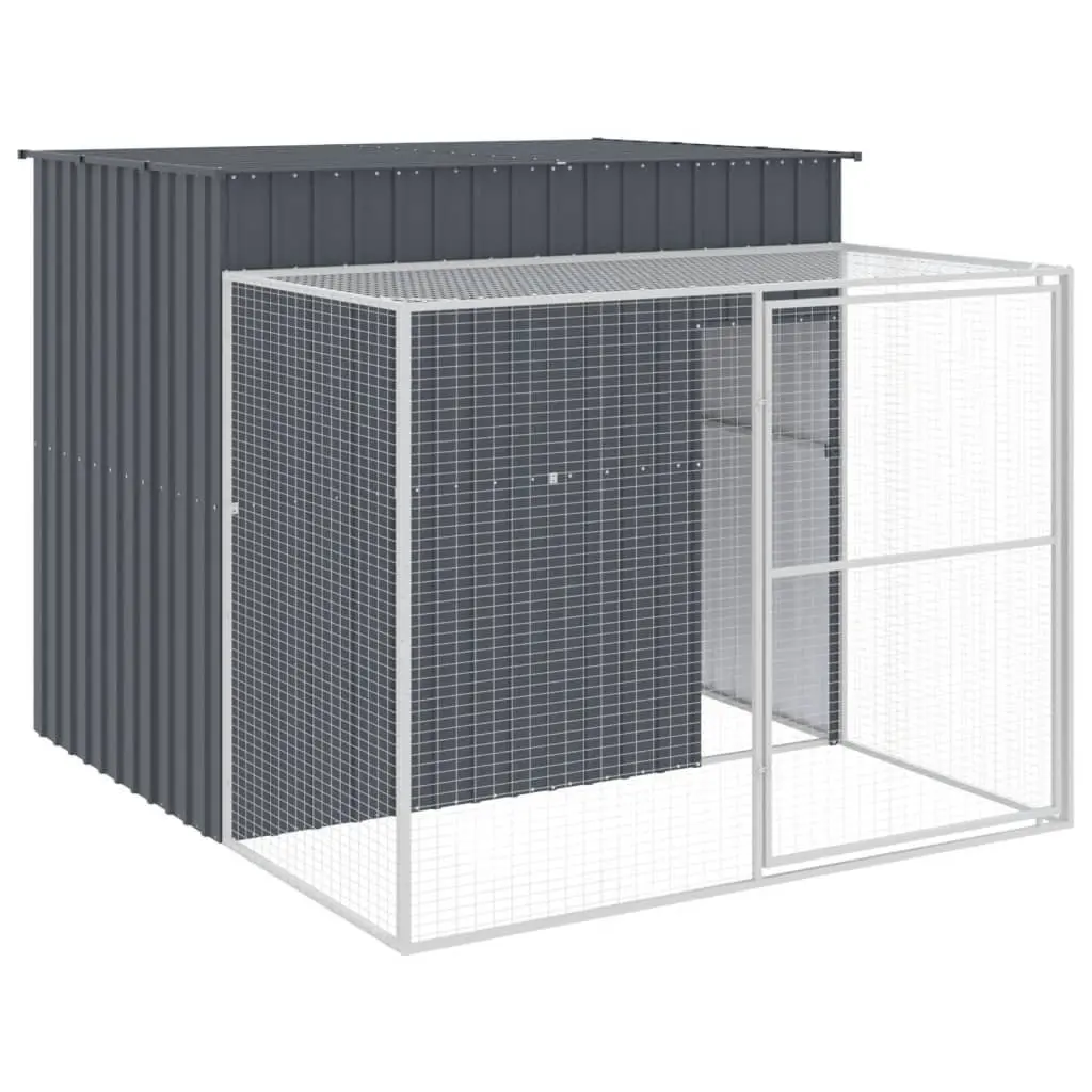 Dog Kennel Anthracite Galvanised Steel Outdoor House with Run 214 x 253 x 181 cm