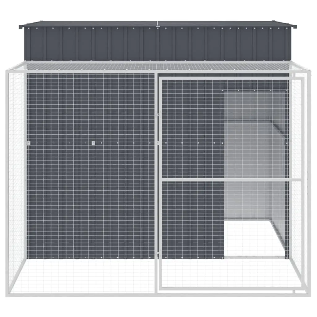 Dog Kennel Anthracite Galvanised Steel Outdoor House with Run 214 x 253 x 181 cm