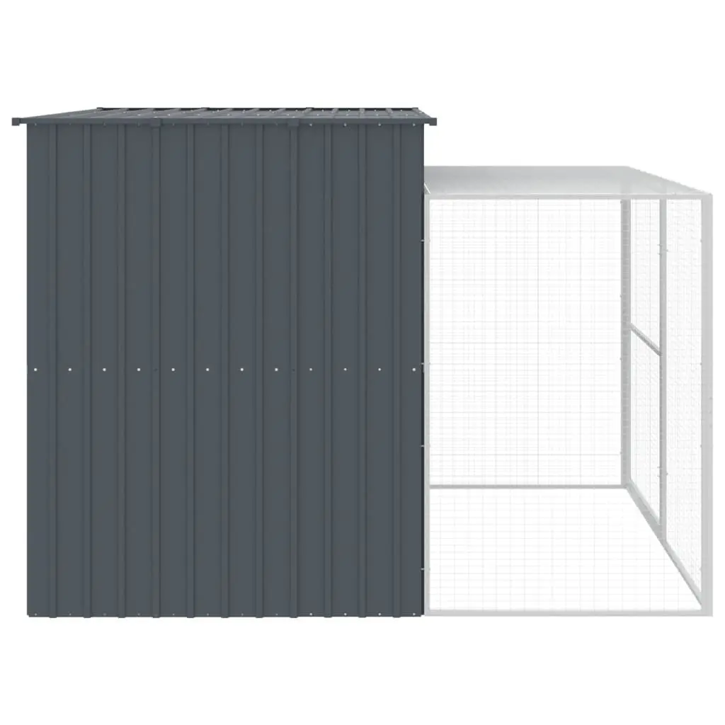 Dog Kennel Anthracite Galvanised Steel Outdoor House with Run 214 x 253 x 181 cm