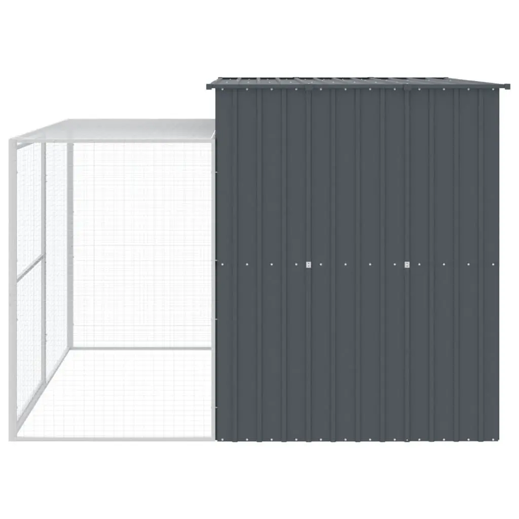 Dog Kennel Anthracite Galvanised Steel Outdoor House with Run 214 x 253 x 181 cm