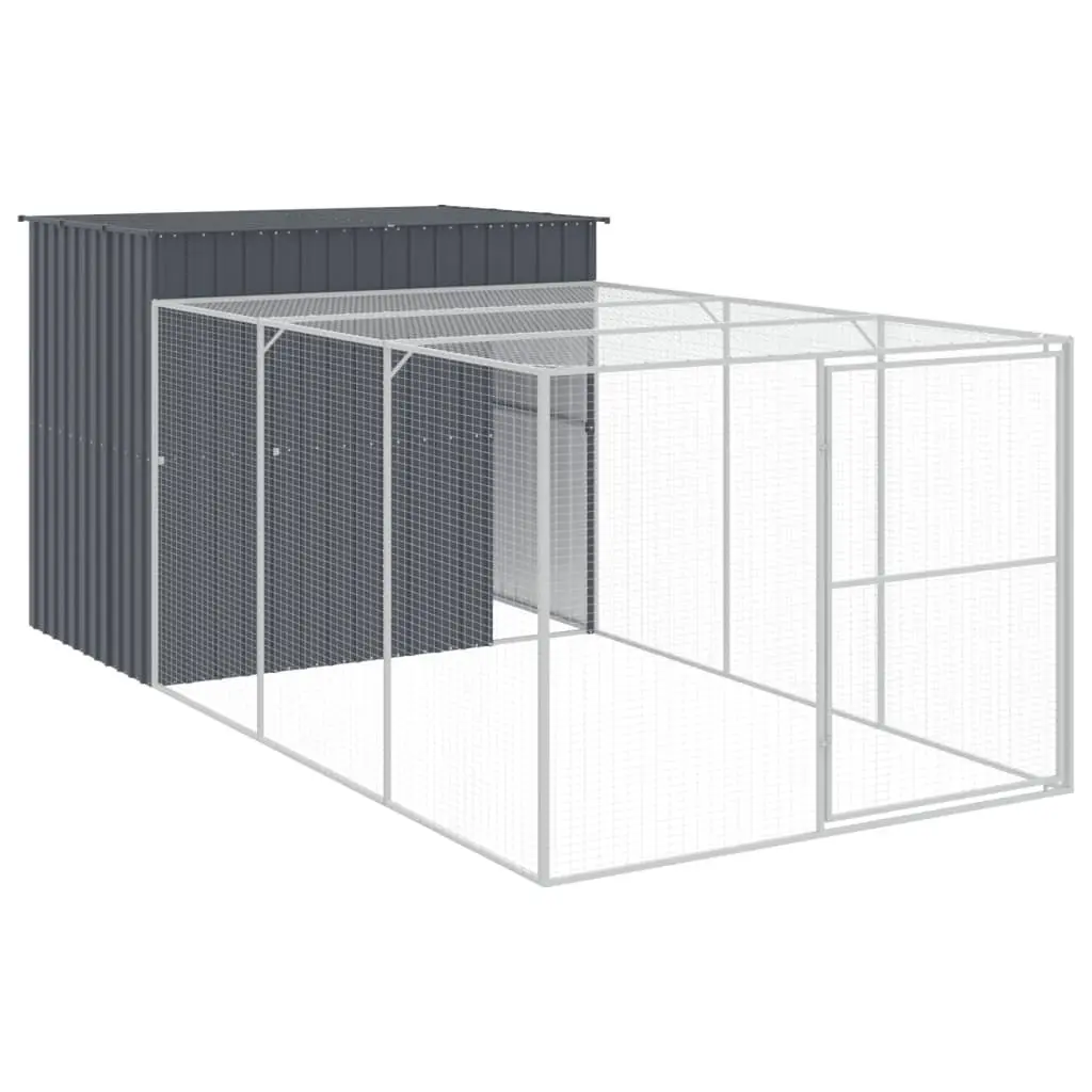Dog House with Run Galvanised Steel Anthracite Outdoor Pet Kennel Enclosure 214 x 457 x 181 cm