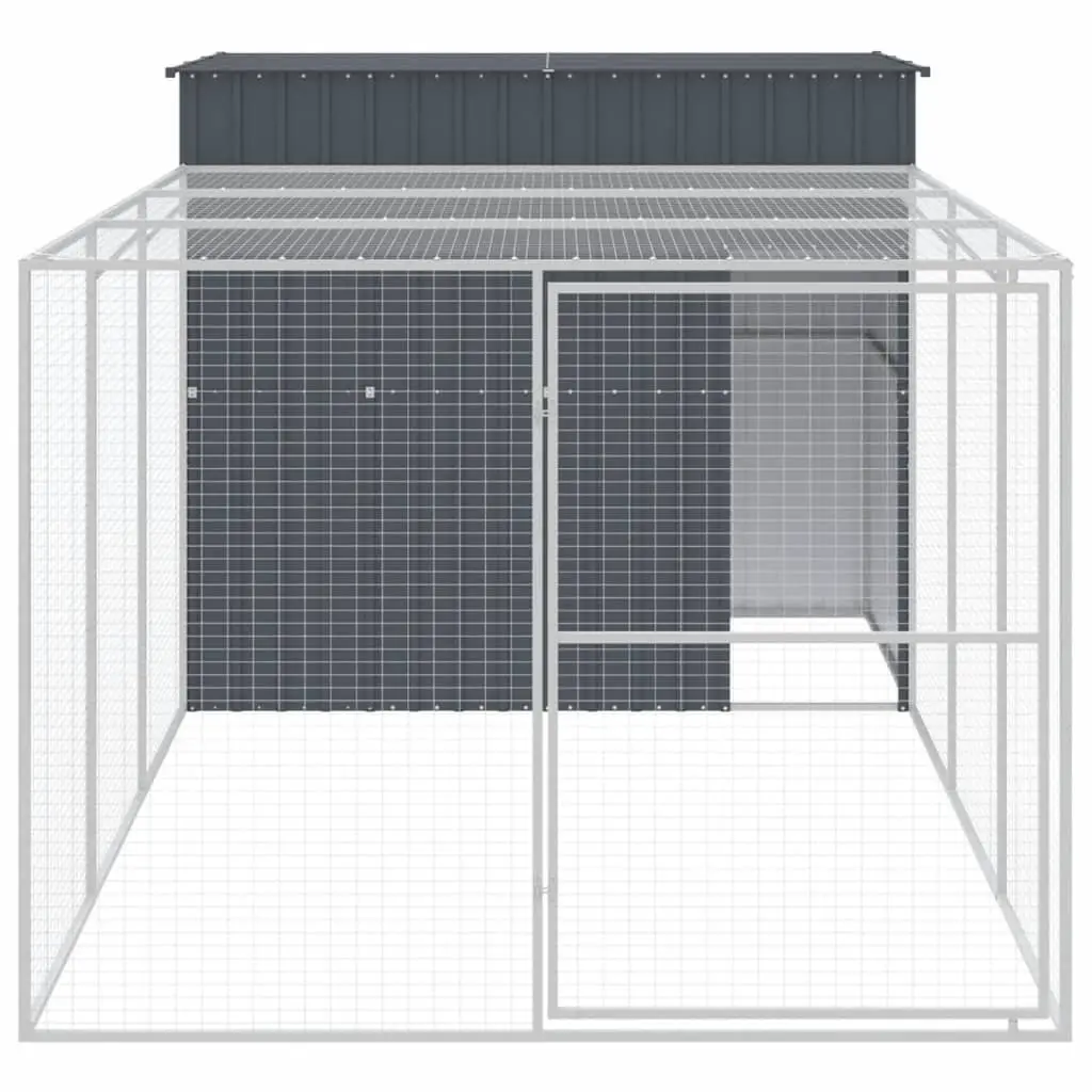 Dog House with Run Galvanised Steel Anthracite Outdoor Pet Kennel Enclosure 214 x 457 x 181 cm