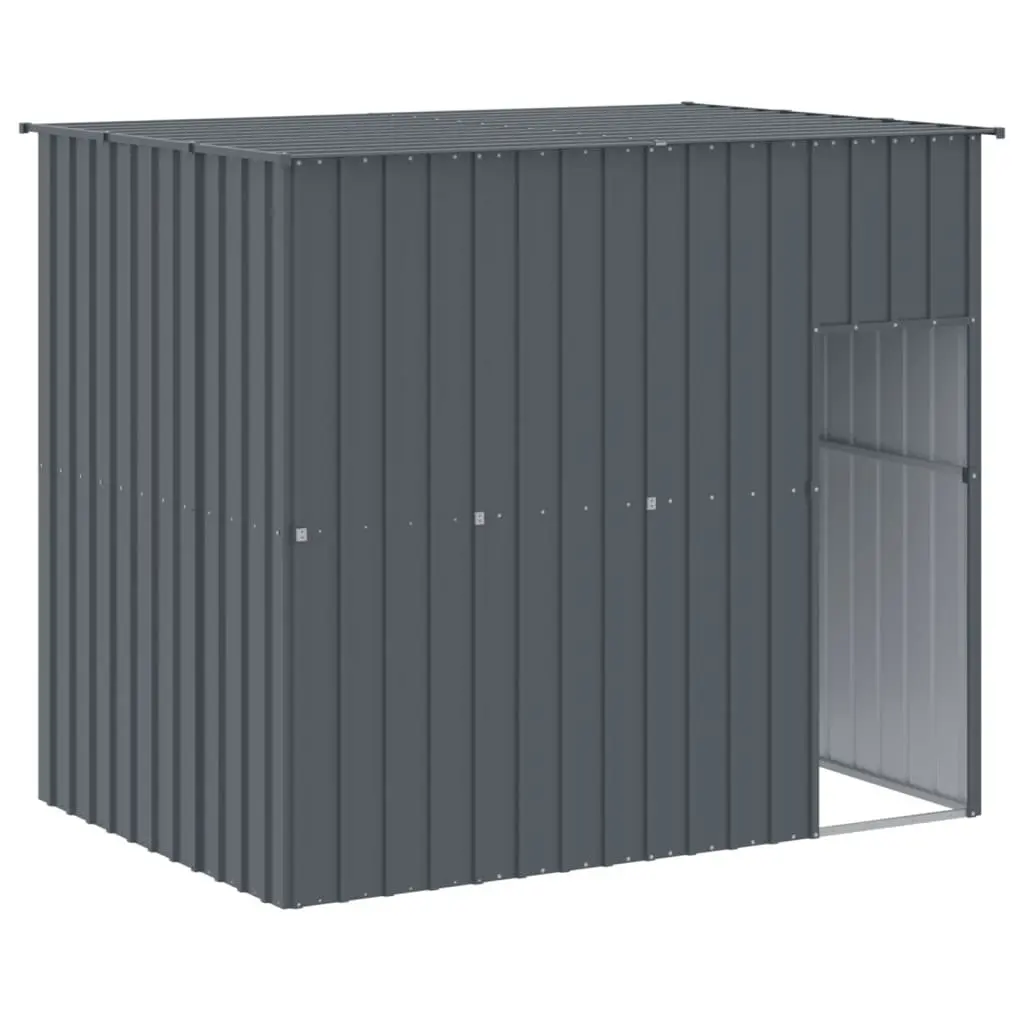 Dog House with Run Galvanised Steel Anthracite Outdoor Pet Kennel Enclosure 214 x 457 x 181 cm