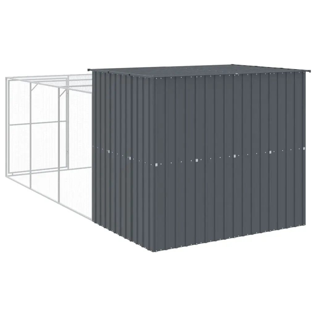 Dog House with Run Galvanised Steel Anthracite Outdoor Pet Kennel Enclosure 214 x 457 x 181 cm