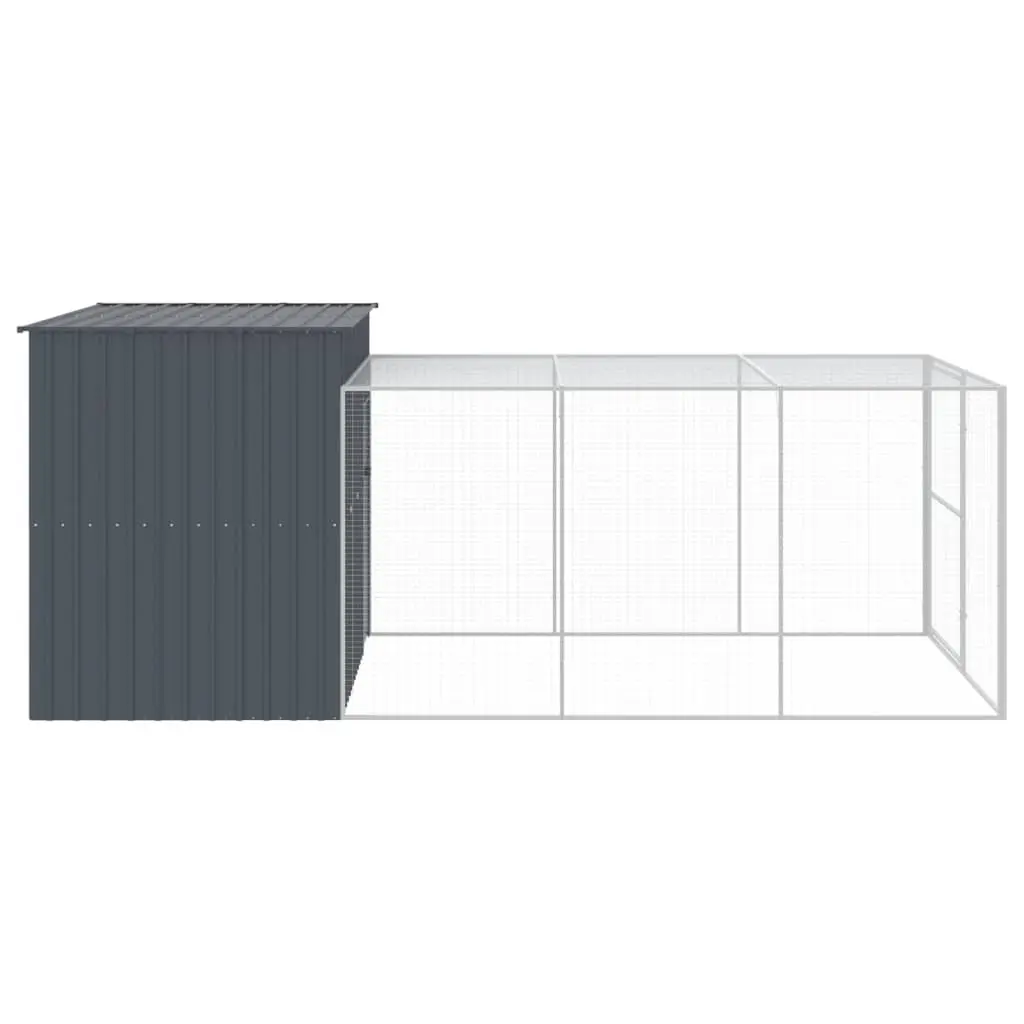 Dog House with Run Galvanised Steel Anthracite Outdoor Pet Kennel Enclosure 214 x 457 x 181 cm