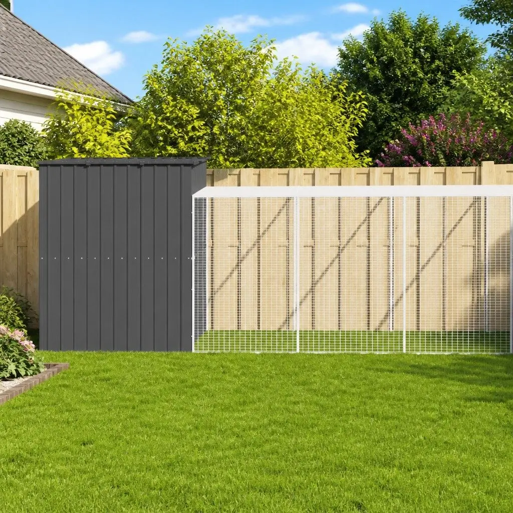 Dog House with Run Galvanised Steel Outdoor Pet Kennel Cage Enclosure Anthracite 214 x 1069 x 181 cm
