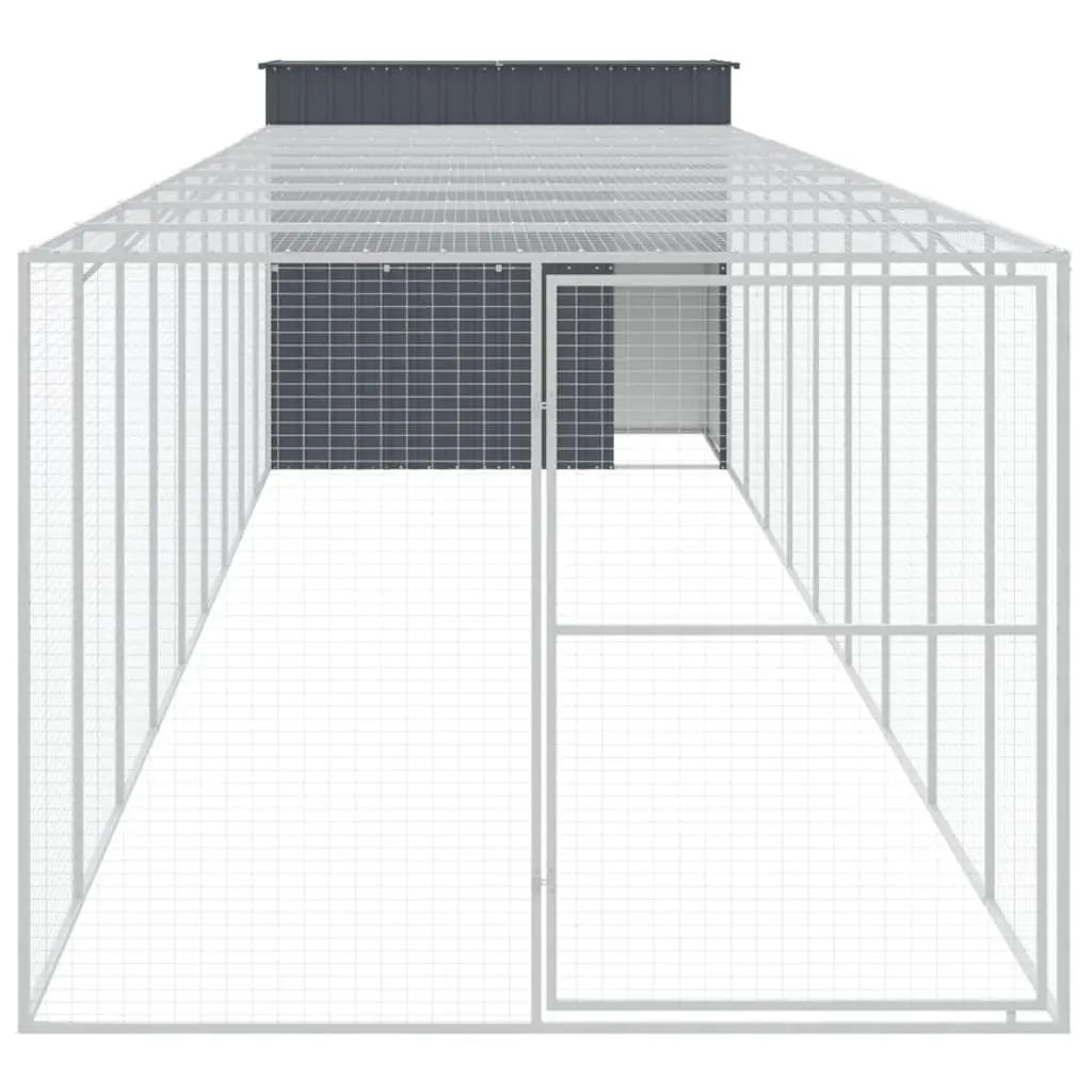 Dog House with Run Galvanised Steel Outdoor Pet Kennel Cage Enclosure Anthracite 214 x 1069 x 181 cm