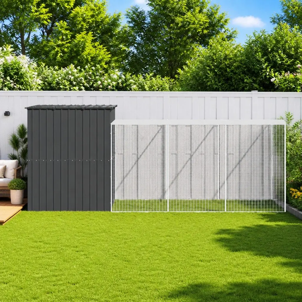 Dog Kennel with Extended Run Galvanised Steel Large Outdoor