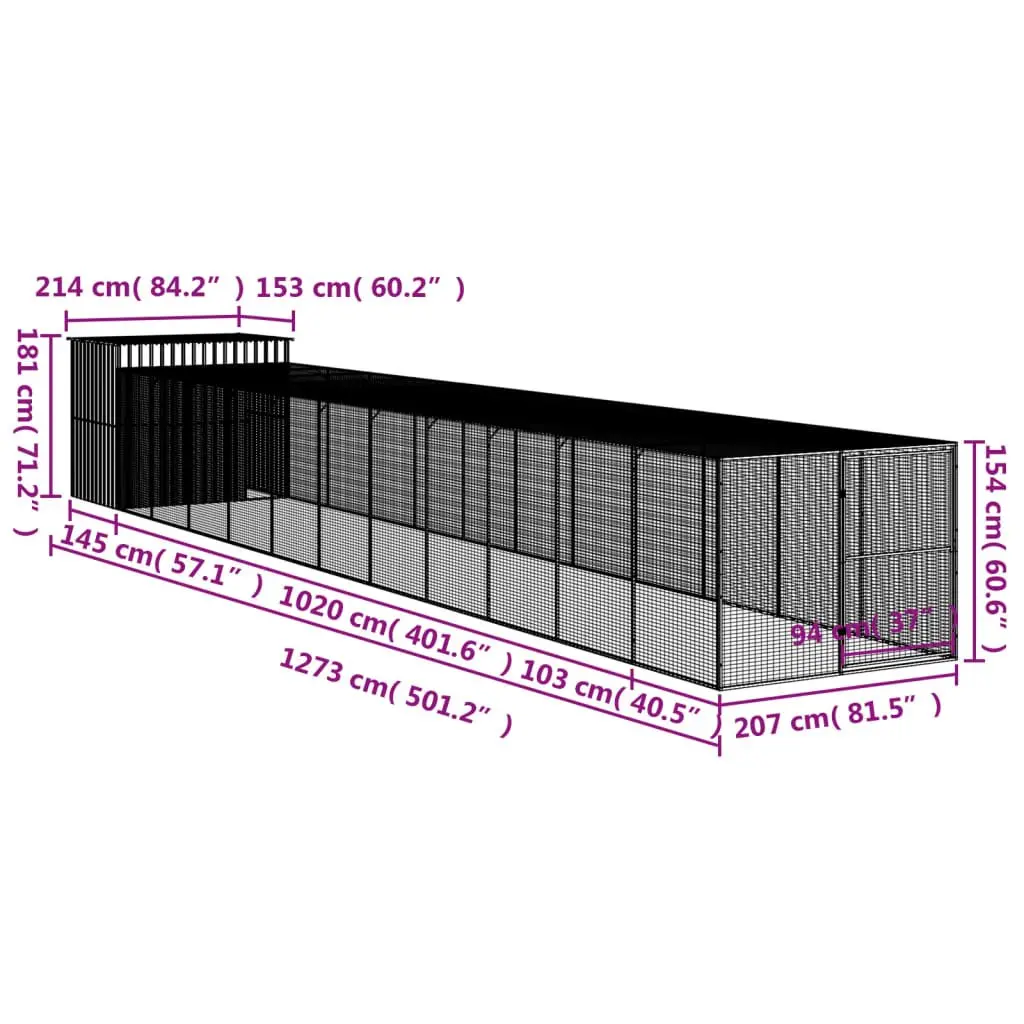 Dog Kennel with Extended Run Galvanised Steel Large Outdoor
