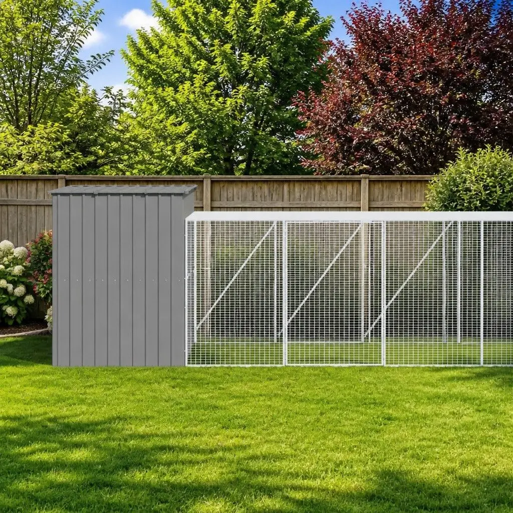 Dog Kennel with Extended Run Galvanised Steel Large Outdoor Pet Enclosure
