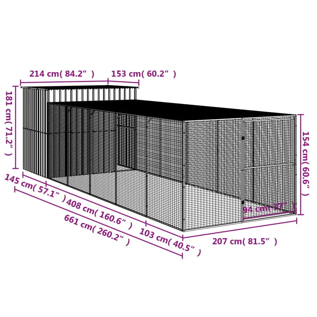 Dog Kennel with Extended Run Galvanised Steel Large Outdoor Pet Enclosure