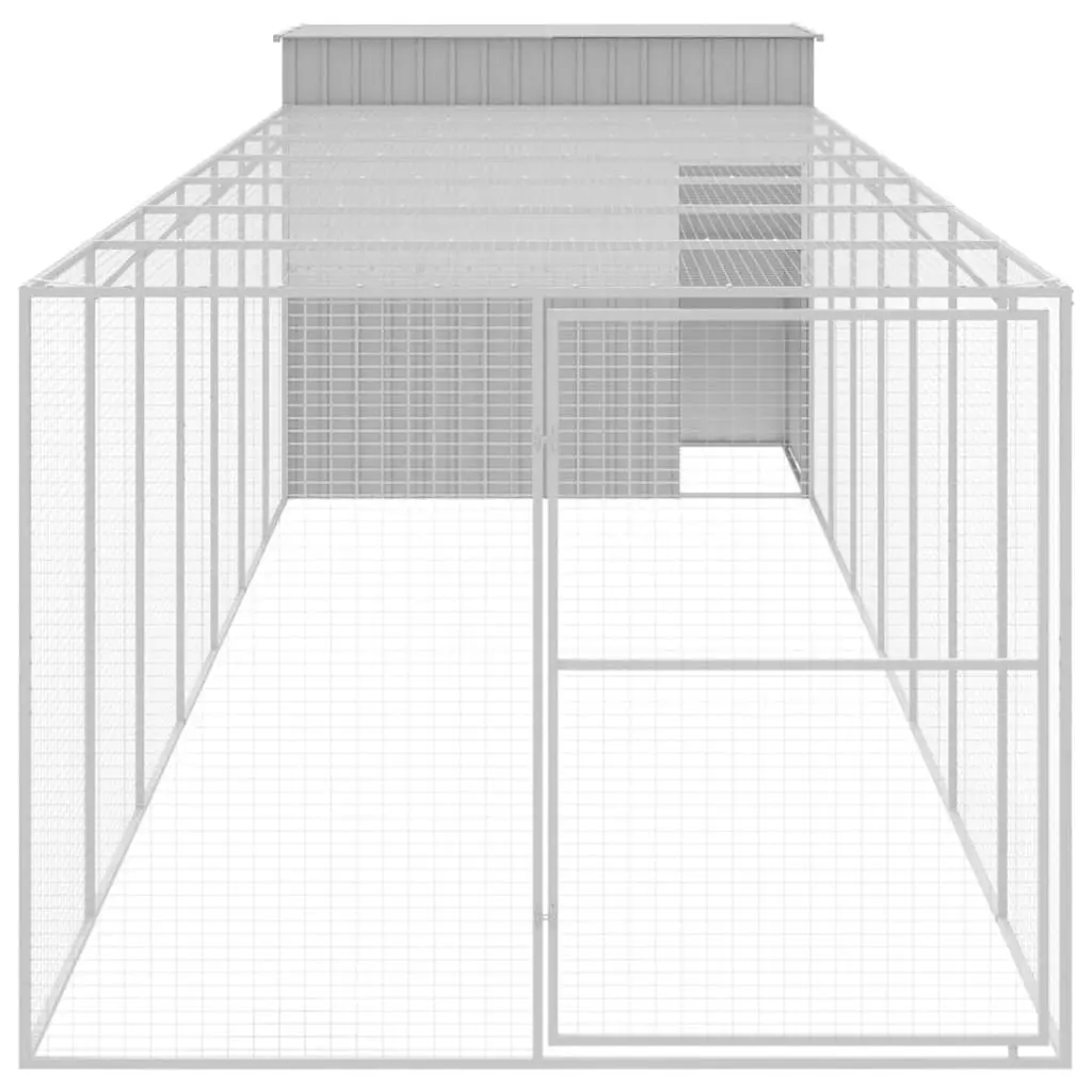 Dog House with Run Galvanised Steel Light Grey 214 x 865 x 181 cm