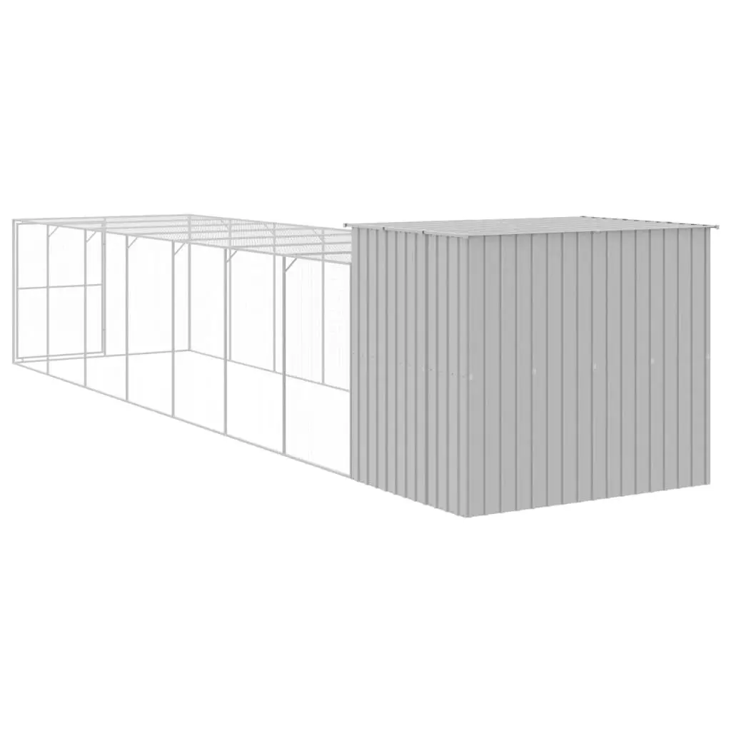 Dog House with Run Galvanised Steel Light Grey 214 x 865 x 181 cm
