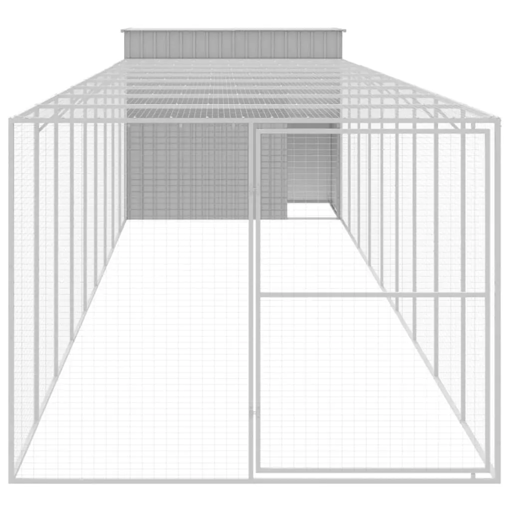 Dog Kennel Galvanised Steel Outdoor House with Run Grey 214 x 1069 x 181 cm