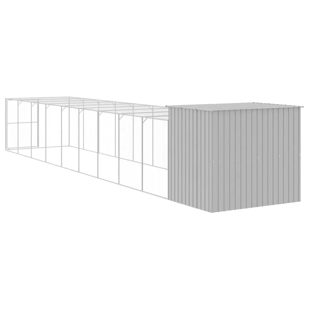 Dog Kennel Galvanised Steel Outdoor House with Run Grey 214 x 1069 x 181 cm